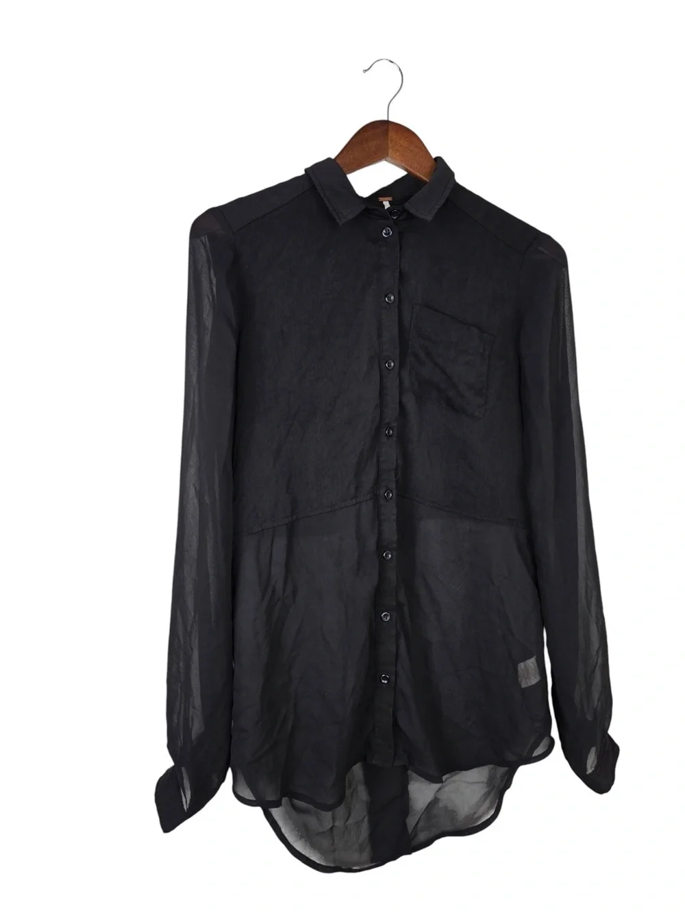 Free People Sheer Black Button Down Blouse Oversized Small